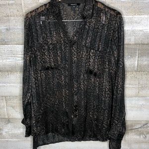 Lifewithbird metallic cheetah leopard print button down blouse top